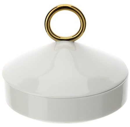 Hervit Contenitore Porcellana con Coperchio a Cono Manico ad Anello in Oro con Scatola Regalo - Ciotola Elegante, Contenitore Alimenti, Porta Cioccolatini, Regalo Elegante - Ø17xh13cm
