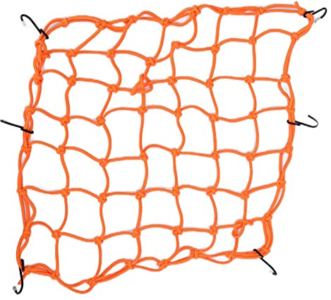 Motorcykellastnät, 12x12 tums hjälmförvaring av latex bungee lastnät, tjocka 25 kg tungt bagagenät, sträcker sig till 35, 6 justerbara krokar för paddleboard, cykel, ATV, UTV(orange)