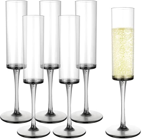 YAYODS Lot de 6 flûtes à champagne incassables, 165 ml, verres à champagne transparents, réutilisables en plastique pour pique-nique, camping, barbecue, fête, mariage