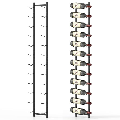 COSTWAY Wall Mounted Wine Rack, 6/9/12 Bottles Hanging Metal Wine Display Shelves, Rust-proof Drinks Bottle Holder for Home Kitchen Dining Room Cellar Bar (12 Bottles, 22 x 13.5 x145cm)