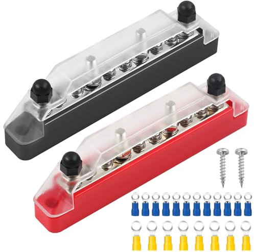Stromverteilungsblock Sammelschiene mit Abdeckung 150A Marine Batterieklemmen Verteilerblock mit M6 Anschlussbolzen, M4 Anschlussschrauben für Auto, Boot, Wohnmobil (4 x M6 Bolzen, 6 x M4 Schrauben)
