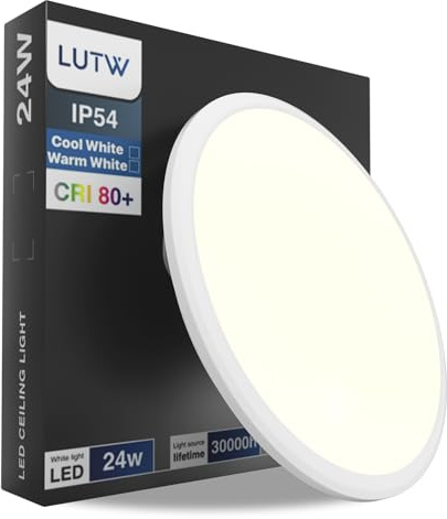 LUTW Deckenlampe LED 24W, LED Deckenleuchte Warmweiß 3000K 2400lm, Ø30CM | Flach Rund Badezimmer Lampe, IP54 Wasserfest, Badlampe Decke Modern für Wohnzimmer Schlafzimmer Küche