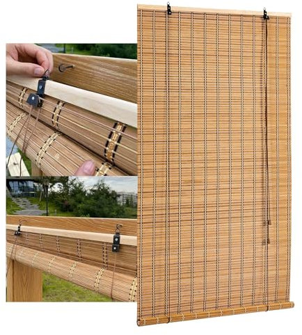 DUYULIANG Bambusrollo Hang Bambus Rollo 60 90 100 110 120cm Width, Sichtschutz Bambusrollo Jalousie Für Außen Und Fenster, Sonnenschutz Wetterfest Bambus-Rollo Innen/Außen-Holzrollo Seitenzugrollo