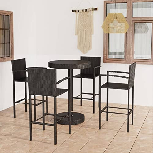 heybb 5-tlg. Gartenbar-Set Bartisch FüR Zu Hause Bistrotisch Mit StüHlen Outdoor Bartisch Outdoor Stehtisch Garten Poly Rattan Schwarz 3064772
