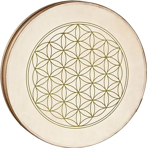 Sonic Energy 16 Zoll Flower of Life Wave Drum (WD16FOL) | 40,5 cm im Durchmesser, 6,5 cm hoch, Blume des Lebens, softer Klang, Siam Eiche, Ziegenfell, Glas- und Amaranthkügelchen