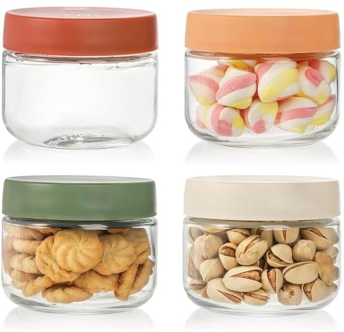 KAHEIGN 4 Pezzi Barattoli di Avena Notturna, 500ml Barattolo di Vetro a Bocca Larga Contenitore Muratore con Coperchio a Vite a Prova di Perdite per Conservazione degli Alimenti (4 Colori)