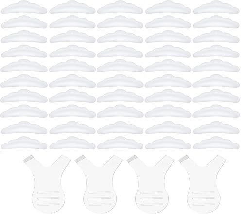 BOBOZHONG Almohadillas de elevación de pestañas,50 Piezas de Silicona Escudo de pestañas Almohadillas con 4 Cepillo de pestañas en Forma de Y para Ocular Almohadillas de Silicona de elevación