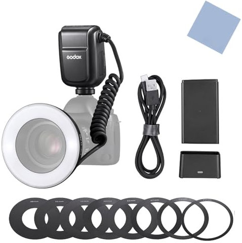 Godox MF-R76S TTL Macro Ring Flash Light GN14 10 Levels Adjustable Brightness with 8pcs Adapter Ring Large Capacity Battery Replacement for Sony Camera