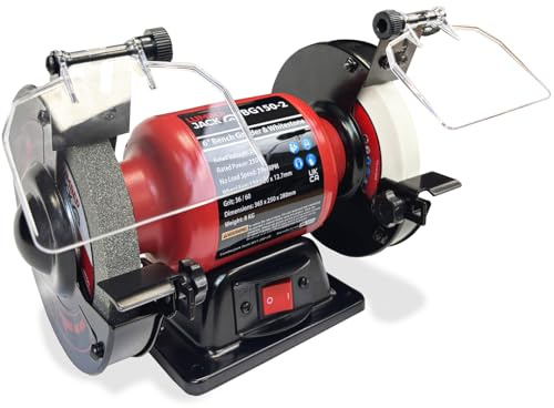 LUMBER JACK 6 Bench Grinder 150mm Coarse Stone and Whitestone Grinding 250W Motor with Tool Rests & Eye Shields