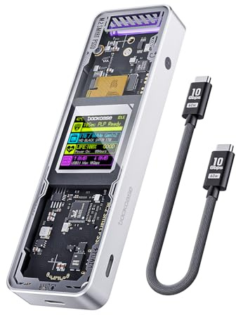 DOCKCASE Explorer Edition Smart M2 SSD Gehäuse - 10s Stromausfallschutz, NVMe Gehäuse, SSD-Gesundheitserkennung, Zwei Type-C-Anschlüsse USB-C 3.2 Gen 2 (10Gbps) für NVMe SSDs bis zu 4TB Silber