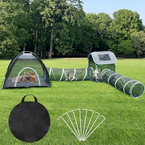 YUEPET Große Katzengehege im Freien, 4 in 1 tragbares Katzenzelt mit Katzentunneln, Outdoor Katzenlaufstall Zelte DIY auf mehrere Arten für Katzen und Kleintiere