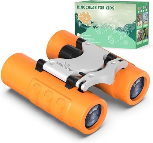 Fernglas für Kinder 8x21 Vergrößerung,Geschenke Junge Mädchen 3-10 Jahre, Stoßfestes fernrohr Kinder Outdoor Spielzeug Geburtstagsgeschenk für Vogelbeobachtung, Wandern,Sport (Orange)