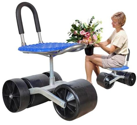 Garden Storage Cart - Heavy Duty Trailer Trolley, Rolling Stool for Garden Trolley | Scooter with Steering Handle, Utility Tool Tray, Heavy Duty 4 Wheel Trolley
