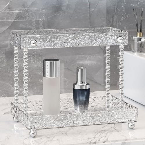 Bathroom Sink Organizer, 2 Tier Makeup Organiser, Vanity Organiser, Cosmetics Organiser Shelf, Vanity Trays for bathroom organizers and storage for Cosmetics, Toiletries, Lotions, Perfumes, Clear