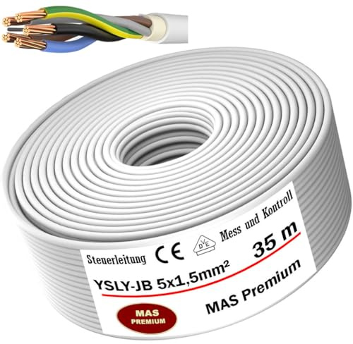 MAS Premium 5-170m YSLY-JB 5x1,5 mm² Flexibles Steuerkabel grau Verlege Kabel Mess-, Kontroll- und Regelungsleitung für Werkzeugmaschinen Steuerleitung E-Auto Ladebox Anschluss zur Ladestation (35m)