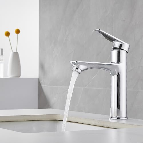 QAWUE Rubinetto Bagno Lavabo, Miscelatore Monocomando Bagno con Flessibili Acqua Calda Fredda 3/8 Pollici da 60 cm, Cromo