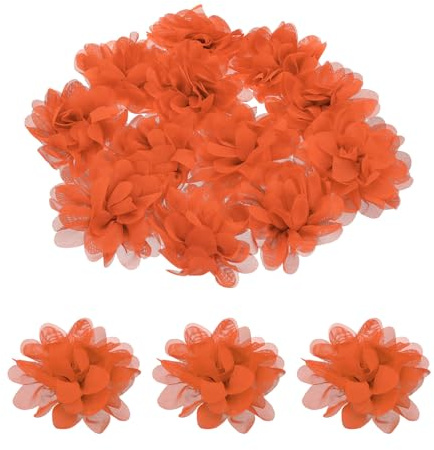 sourcing map Lot de 12 fleurs artificielles en mousseline de soie orange de 7,6 cm pour loisirs créatifs, vêtements, bandeau de remise de diplôme, mariage, maison, fête d'anniversaire