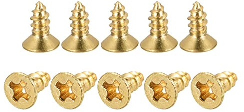 QUARKZMAN 200 Stück Messing Holzschrauben, M3.5x10mm Phillips Flachkopf Messingschrauben Selbstbohrende Verbindung Phillips Flachkopfschrauben für Türscharniere, Holzmöbel, Haushaltsgeräte