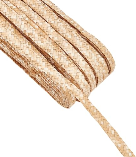 FINGERINSPIRE Cinta de paja de trigo de 48 m para hacer sombreros, 8 mm de ancho, cinta trenzada de paja de color almendra blanqueada, accesorios de manualidades