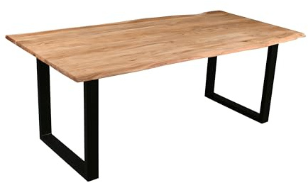 SAM Esstisch Mephisto 200x100 cm Akazie Eiche U-Gestell schwarz | Baumkantentisch massiv, Akazienholz eichefarben, 26 mm Tischplatte, Esszimmertisch, Holztisch
