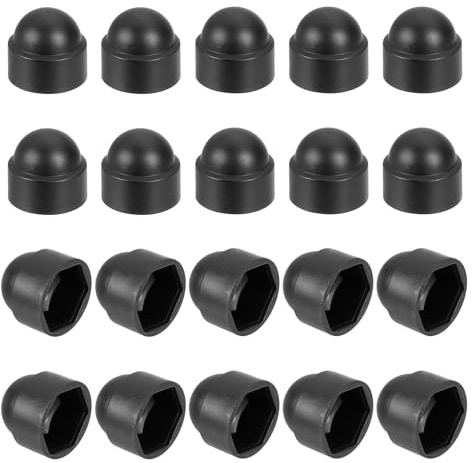 uxcell Nut Protection Cap, 20Pcs M12x19x23mm - Plastic Hexagonal Screw Protection Cap, Dome Acorn Hex Head Bolt Covers, Waterproof Decorative Cap (Black)