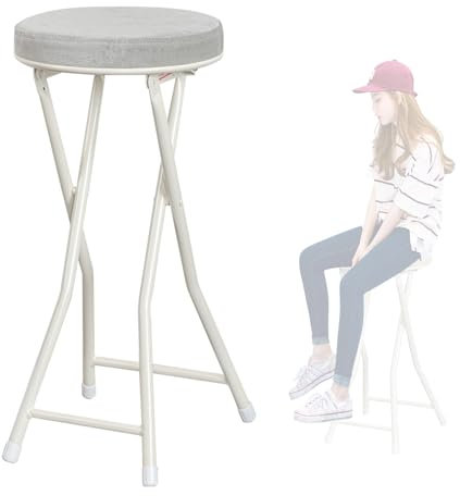 Sgabello Alto Pieghevole, Sgabello da Bar Rotondo da 60 Cm con Struttura in Acciaio, Sgabello da Bar Portatile per Adulti(Gray)