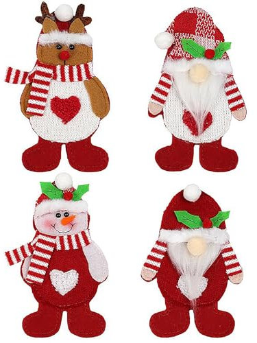 SUNFECILI 4-teiliges Weihnachtsgeschirr-Set, Weihnachtsmann, Schneemann und Elch, Messer- und Gabel-Set, Weihnachts-Tischdekoration für zu Hause, Weihnachtsgeschirr-Taschen-Set für