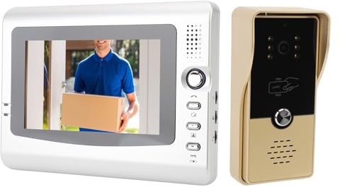 de Intercomunicación de Vídeo de 7 Pulgadas, con Cable de Vídeo Puerta Teléfono HD Cámara Kits Soporte Desbloquear HD Cámara Timbre de Vigilancia con Cable de (Oro Negro)
