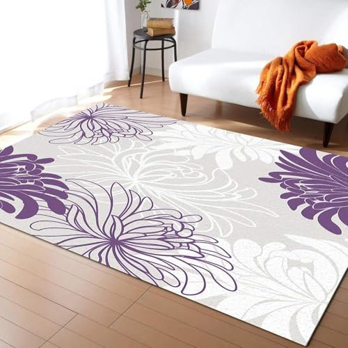 HATEGE 3D Chrysanthemum Large Rug 100 x 150 cm for Living Room, Japanese Theme Area Rugs ChrysanthemumFluffy Carpet Runner for Bedroom or Hallway,Non Slip Mats E-F2427