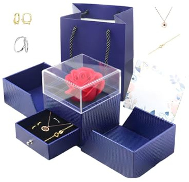 hssopa konserverad äkta röd ros med S925 sterling silverhalsband, evig ros med 'I love you' halsband på 100 språk flickvän henne, allgemein, Halsband + par ringar + örhängen