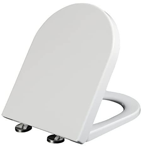 Giural Abattant WC en Forme De D Lunette WC, Abattant WC avec Frein De Chute, Lunette De Toilette Antibactérien, avec Charnières Ajustables, 36 * 45Cm,Blanc