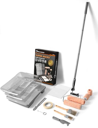 ROLLINGDOG Paint Roller Set - 9 Roller Sets for Painting, Paint Rollers and Trays Sets, 18PC Paint Roller Set with Extension Pole, Paint Brush, Masking Tape, Dust Sheet