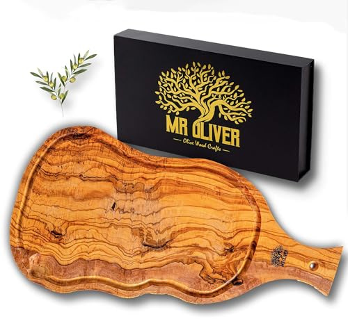 MrOliver® Venus - Tabla de cortar en madera de olivo natural - Tabla de cortar de cocina profesional - Accesorios de cocina de diseño - Tabla de cortar de madera grande para aperitivo, carne,