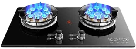 Cuisinière À Gaz Avec Deux Brûleurs, Support De Pot En Verre Trempé Et Fonte De Cuivre, Cuisinière Convertible GN/GPL Avec Protection Contre Les Flammes, Adaptée À La Maison Et Au Camping-car(NG)