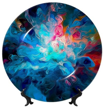 Assiette décorative en porcelaine anglaise avec support de présentation - Ornement en porcelaine bleue - Esthétique - Assiettes rondes pour la maison, le bureau, la cuisine - 25,4 cm
