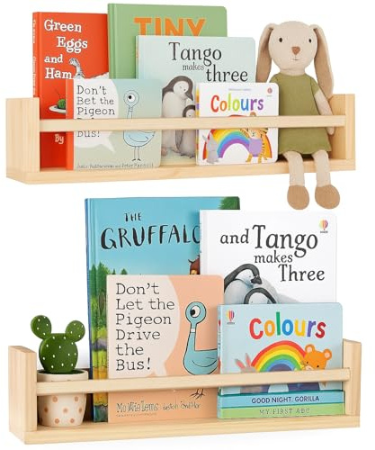 Nursery Book Shelves,Kids Bookshelf,16.5 Inch Floating Book Shelves for Wall Set of 2,Baby Nursery Decor,Solid Wood Wall Mounted Shelves for Children's Room,Bedroom,Bathroom,Kitchen,and More