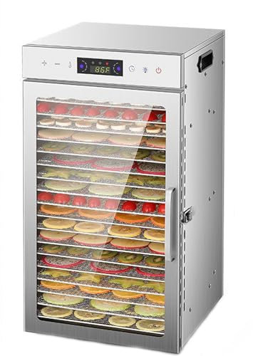 KHYTEBV Essiccatore per Alimenti in Acciaio Inossidabile, essiccatore per Alimenti con termostato Regolabile da 35 a 90 °C, Timer Digitale 24 Ore, Macchina per essiccare Frutta e Verdura Commerciale