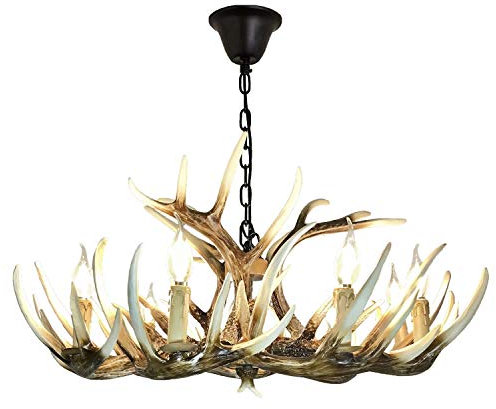 Lámpara de araña de Cuerno de Ciervo Americano, 9 Luces + 3 Cabezas, Estilo Vintage, de Resina, para hogar, Bar, cafetería, Tienda, Estilo Retro, con portalámparas E12 Aprobado por UL (9 + 3