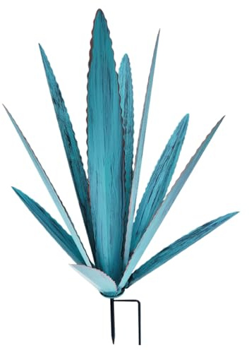 NASSMOSSE Metal Agave Plant Outdoor Decor Rustic Cactus Blue Small
