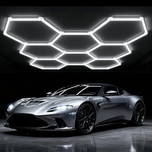 LIROPAU Luminaire de Garage à LED en nid d'abeille 8-Hex, 280W 6500K Plafonnier LED Hexagonal pour Garage, 39200LM, DIY Déformable Hexagonal pour Atelier, Entrepôt, Sous-Sol, Salle de Sport