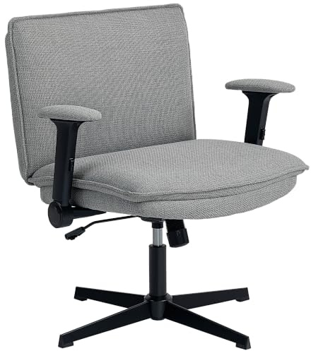 HOMCOM Bürostuhl Schreibtischstuhl mit Hochklappbaren Armlehnen Grau | Breite Sitzfläche, Höhenverstellbar, Schneidersitz Stuhl, Drehstuhl, Leinenoptik, für Home-Office