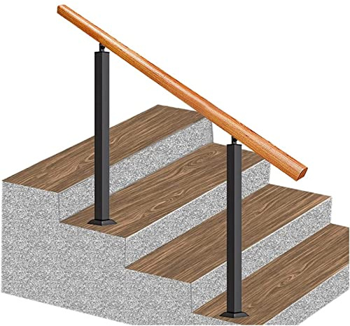 Piquet d'escalier antidérapant en bois avec 2 poteaux en fer forgé, balustrade en verre pour marches, balustrade de transition pour sécurité dans les loft et villa