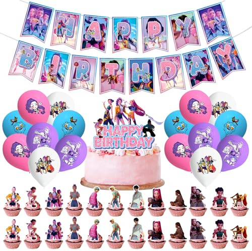 EDLMKM Birthday Party Decorations, birthday decorations, Birthday Balloons, Banner, Cake Toppers Cupcake Toppers Cake Decoration, for for Fans, Women, Girls, Party Supplies, School, Classroom