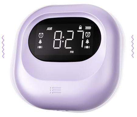 Mesqool Pequeño despertador vibratorio para dormir profundo, 3 modos de alarma, alarma fuerte para dormir tarde, funciona con pilas, tipo C, repetición, 12/24H, DST, día de la semana/fin de semana