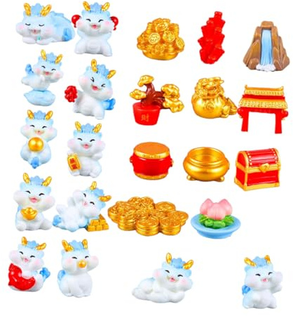 Didiseaon 23 Pièces Lot de Figurines Miniatures Dragon Cartoon Résine Décoration de Bureau et Jardin pour Nouvel an Chinois Ornements Mignons et Vifs