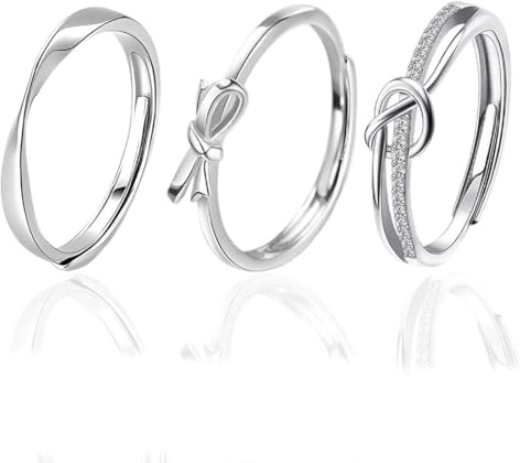 3 Pcs bague argent femme Lot de 3 bagues réglables en acier inoxydable pour femme Argenté Reglable Cadeaux pour Femmes