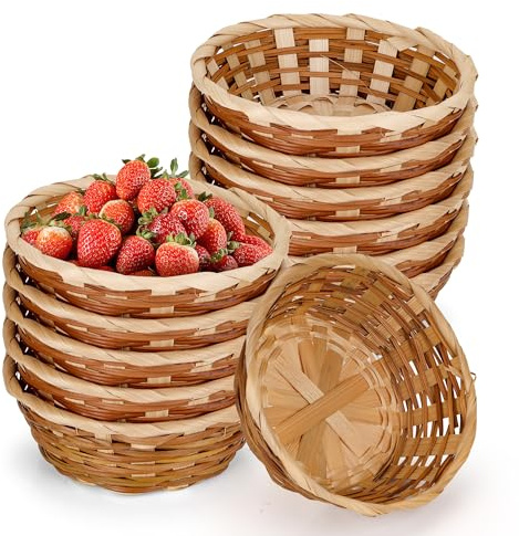 Aramanara 14 Pcs Small Wicker Basket, Round Woven Bread Basket for Table | Woven Wicker Bread Basket, Empty Bamboo Storage Bread Basket for Food Display Kitchen Restaurant