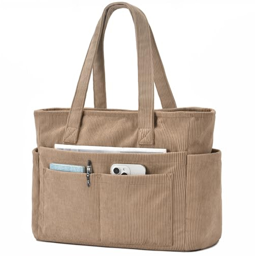 oscaurt Cord Handtasche Damen 13-Taschen Shopper Tasche Damen Arbeitstasche mit Laptopfach und Reißverschluss Faltbar Strandtasche Umhängetasche Tote Bag für Arbeit Schule Gym