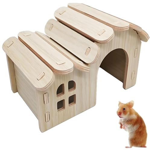 Seutmrou Holzhaus, Mäuse/Hamster, Kleintier Haus aus Holz, 16 × 13 × 12 cm | Hamsterhaus, Kleintier Versteck Sicher, Geruchlos Geeignet für Hamster, Eichhörnchen,Meerschweinchen,Chinchillas,Rennmäuse