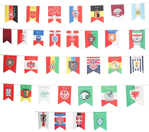 Drapeau à cordes de la Coupe du monde 2026, bannière de 32 équipes de pays 20 x 28 cm, tissu polyester double couture avec boutonnières en métal, sérigraphié pour les décorations